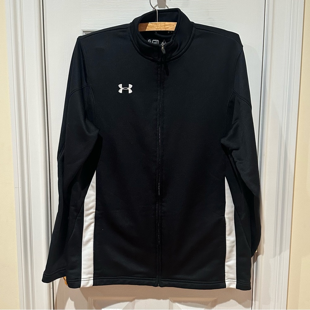 Under Armour Men's Black Jacket with White Stripes, Size Large